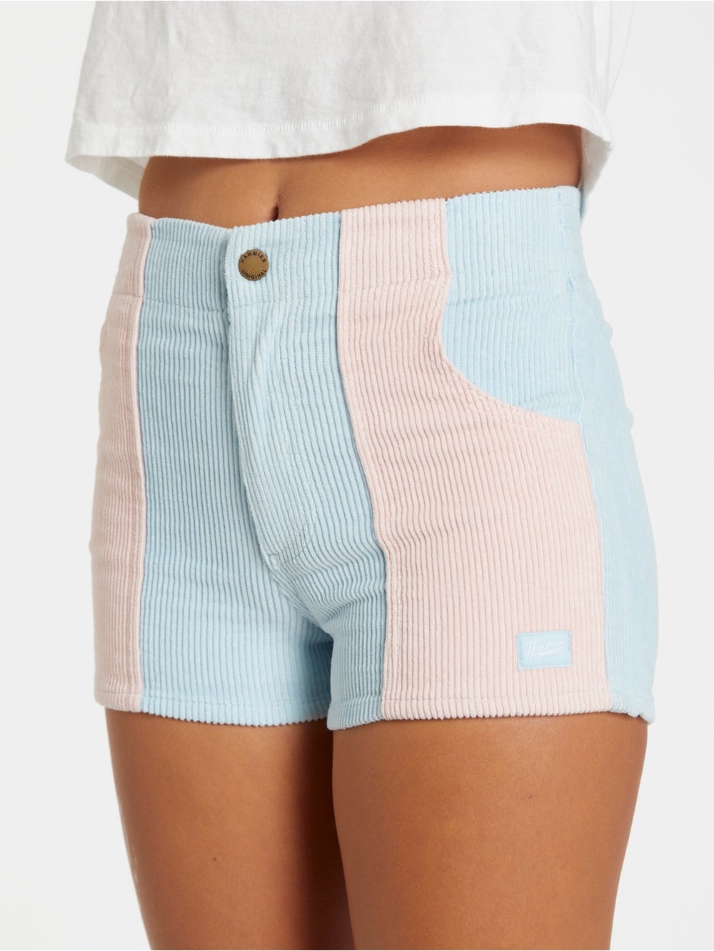 Hammies High-Waist Colorblock Corduroy Shorts in Light Blue & Pale Pink